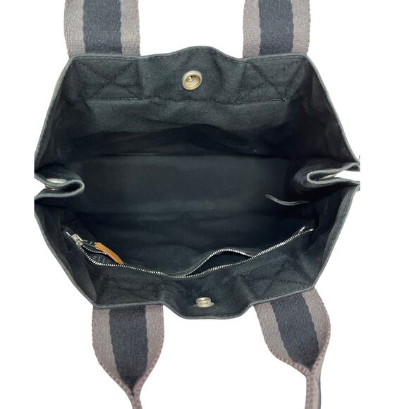 Hermès Fourre Tout PM Canvas Tote Bag Black Gray Striped Handles France - Picture 11 of 15